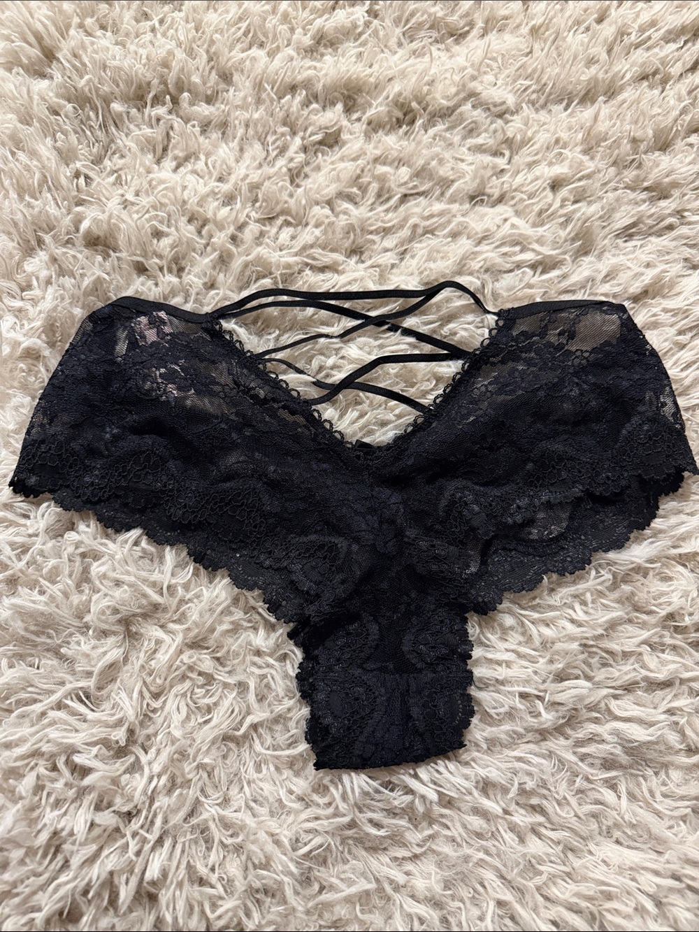 NWT Victoria's Secret Black Lace Open Back Strappy Cheeky Panty Small